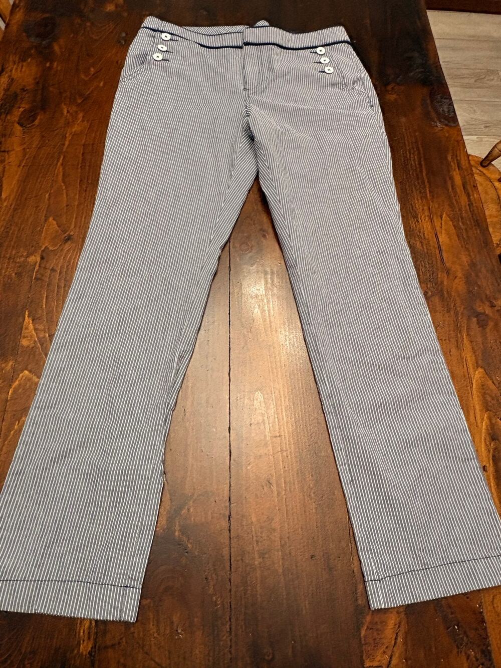 Tommy Hilfiger Women’s Size 12 Blue White Striped Stretch Cotton Pants